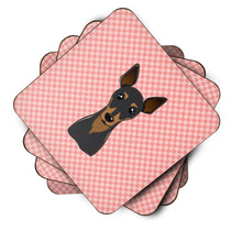 Load image into Gallery viewer, Checkerboard Pink Min Pin Coasters - Set of 4 Lightweight Foam, Absorbent Drink Coasters BB1240FC