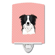 Load image into Gallery viewer, Checkerboard Pink Border Collie Ceramic Night Light BB1241CNL