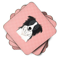 Load image into Gallery viewer, Checkerboard Pink Border Collie Coasters - Set of 4 Lightweight Foam, Absorbent Drink Coasters BB1241FC