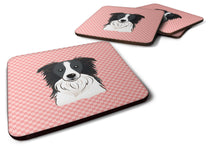Load image into Gallery viewer, Checkerboard Pink Border Collie Coasters - Set of 4 Lightweight Foam, Absorbent Drink Coasters BB1241FC