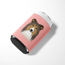 Load image into Gallery viewer, Checkerboard Pink Sheltie Can or Bottle Hugger BB1242CC