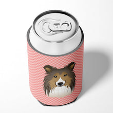 Load image into Gallery viewer, Checkerboard Pink Sheltie Can or Bottle Hugger BB1242CC