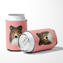 Load image into Gallery viewer, Checkerboard Pink Sheltie Can or Bottle Hugger BB1242CC