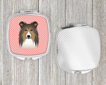 Load image into Gallery viewer, Checkerboard Pink Sheltie Compact Mirror – Stylish Purse Mirror with Artistic Covers BB1242SCM