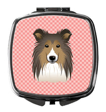 Load image into Gallery viewer, Checkerboard Pink Sheltie Compact Mirror – Stylish Purse Mirror with Artistic Covers BB1242SCM