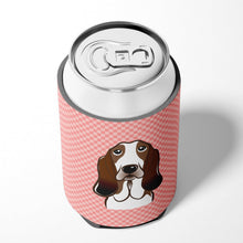 Load image into Gallery viewer, Checkerboard Pink Basset Hound Can or Bottle Hugger BB1243CC