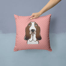 Load image into Gallery viewer, Checkerboard Pink Basset Hound Canvas Throw Pillow - 14x14 Decorative Pillow – Art for Your Home &amp; Patio BB1243PW1414