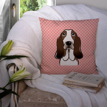 Load image into Gallery viewer, Checkerboard Pink Basset Hound Canvas Throw Pillow - 14x14 Decorative Pillow – Art for Your Home &amp; Patio BB1243PW1414
