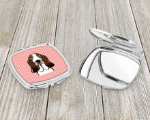 Load image into Gallery viewer, Checkerboard Pink Basset Hound Compact Mirror – Stylish Purse Mirror with Artistic Covers BB1243SCM