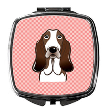 Load image into Gallery viewer, Checkerboard Pink Basset Hound Compact Mirror – Stylish Purse Mirror with Artistic Covers BB1243SCM
