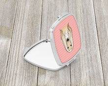 Load image into Gallery viewer, Checkerboard Pink Afghan Hound Compact Mirror – Stylish Purse Mirror with Artistic Covers BB1244SCM