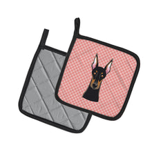 Load image into Gallery viewer, Checkerboard Pink Doberman Pot Holders - Set of 2 - Heat-Resistant Kitchen Essentials BB1245PTHD