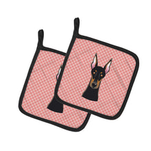 Load image into Gallery viewer, Checkerboard Pink Doberman Pot Holders - Set of 2 - Heat-Resistant Kitchen Essentials BB1245PTHD