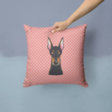 Load image into Gallery viewer, Checkerboard Pink Doberman Canvas Throw Pillow - 14x14 Decorative Pillow – Art for Your Home &amp; Patio BB1245PW1414