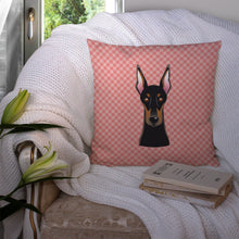 Load image into Gallery viewer, Checkerboard Pink Doberman Canvas Throw Pillow - 14x14 Decorative Pillow – Art for Your Home &amp; Patio BB1245PW1414