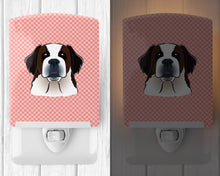 Load image into Gallery viewer, Checkerboard Pink Saint Bernard Ceramic Night Light BB1246CNL