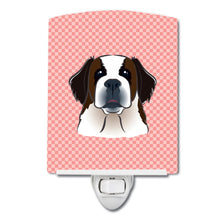 Load image into Gallery viewer, Checkerboard Pink Saint Bernard Ceramic Night Light BB1246CNL