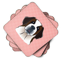 Load image into Gallery viewer, Checkerboard Pink Saint Bernard Coasters - Set of 4 Lightweight Foam, Absorbent Drink Coasters BB1246FC