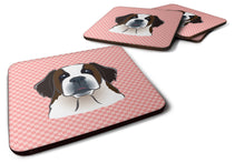 Load image into Gallery viewer, Checkerboard Pink Saint Bernard Coasters - Set of 4 Lightweight Foam, Absorbent Drink Coasters BB1246FC