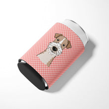 Load image into Gallery viewer, Checkerboard Pink Wire Haired Fox Terrier Can or Bottle Hugger BB1247CC