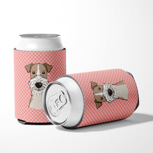 Load image into Gallery viewer, Checkerboard Pink Wire Haired Fox Terrier Can or Bottle Hugger BB1247CC