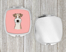 Load image into Gallery viewer, Checkerboard Pink Wire Haired Fox Terrier Compact Mirror – Stylish Purse Mirror with Artistic Covers BB1247SCM