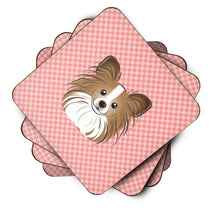 Load image into Gallery viewer, Checkerboard Pink Papillon Coasters - Set of 4 Lightweight Foam, Absorbent Drink Coasters BB1248FC