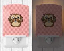 Load image into Gallery viewer, Checkerboard Pink Chocolate Brown Shih Tzu Ceramic Night Light BB1249CNL