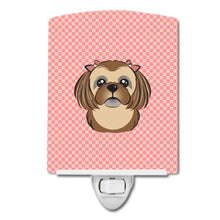 Load image into Gallery viewer, Checkerboard Pink Chocolate Brown Shih Tzu Ceramic Night Light BB1249CNL