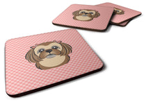Load image into Gallery viewer, Checkerboard Pink Chocolate Brown Shih Tzu Coasters - Set of 4 Lightweight Foam, Absorbent Drink Coasters BB1249FC