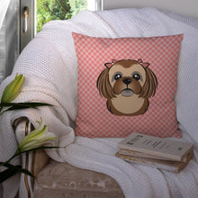 Load image into Gallery viewer, Checkerboard Pink Chocolate Brown Shih Tzu Canvas Throw Pillow - 14x14 Decorative Pillow – Art for Your Home &amp; Patio BB1249PW1414