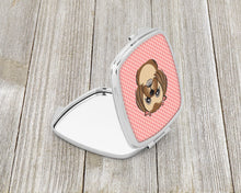 Load image into Gallery viewer, Checkerboard Pink Chocolate Brown Shih Tzu Compact Mirror – Stylish Purse Mirror with Artistic Covers BB1249SCM