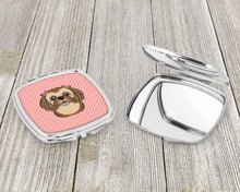 Load image into Gallery viewer, Checkerboard Pink Chocolate Brown Shih Tzu Compact Mirror – Stylish Purse Mirror with Artistic Covers BB1249SCM