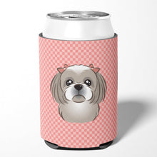 Load image into Gallery viewer, Checkerboard Pink Gray Silver Shih Tzu Can or Bottle Hugger BB1250CC
