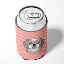 Load image into Gallery viewer, Checkerboard Pink Gray Silver Shih Tzu Can or Bottle Hugger BB1250CC