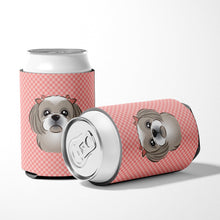 Load image into Gallery viewer, Checkerboard Pink Gray Silver Shih Tzu Can or Bottle Hugger BB1250CC