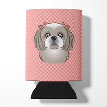 Load image into Gallery viewer, Checkerboard Pink Gray Silver Shih Tzu Can or Bottle Hugger BB1250CC