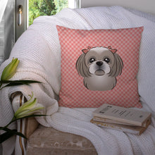 Load image into Gallery viewer, Checkerboard Pink Gray Silver Shih Tzu Canvas Throw Pillow - 14x14 Decorative Pillow – Art for Your Home &amp; Patio BB1250PW1414