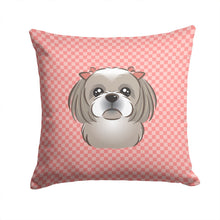 Load image into Gallery viewer, Checkerboard Pink Gray Silver Shih Tzu Canvas Throw Pillow - 14x14 Decorative Pillow – Art for Your Home &amp; Patio BB1250PW1414