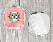 Load image into Gallery viewer, Checkerboard Pink Gray Silver Shih Tzu Compact Mirror – Stylish Purse Mirror with Artistic Covers BB1250SCM