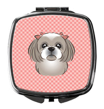 Load image into Gallery viewer, Checkerboard Pink Gray Silver Shih Tzu Compact Mirror – Stylish Purse Mirror with Artistic Covers BB1250SCM