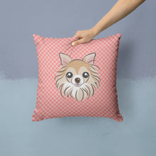 Load image into Gallery viewer, Checkerboard Pink Chihuahua Canvas Throw Pillow - 14x14 Decorative Pillow – Art for Your Home &amp; Patio BB1251PW1414