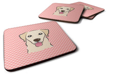 Load image into Gallery viewer, Checkerboard Pink Golden Retriever Coasters - Set of 4 Lightweight Foam, Absorbent Drink Coasters BB1252FC