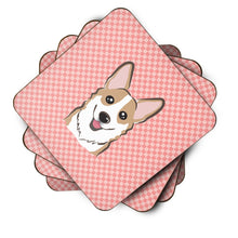 Load image into Gallery viewer, Checkerboard Pink Corgi Coasters - Set of 4 Lightweight Foam, Absorbent Drink Coasters BB1253FC
