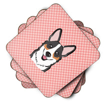 Load image into Gallery viewer, Checkerboard Pink Corgi Coasters - Set of 4 Lightweight Foam, Absorbent Drink Coasters BB1255FC