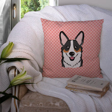 Load image into Gallery viewer, Checkerboard Pink Corgi Canvas Throw Pillow - 14x14 Decorative Pillow – Art for Your Home &amp; Patio BB1255PW1414