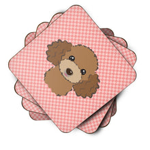 Load image into Gallery viewer, Checkerboard Pink Chocolate Brown Poodle Coasters - Set of 4 Lightweight Foam, Absorbent Drink Coasters BB1256FC