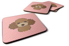 Load image into Gallery viewer, Checkerboard Pink Chocolate Brown Poodle Coasters - Set of 4 Lightweight Foam, Absorbent Drink Coasters BB1256FC