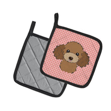 Load image into Gallery viewer, Checkerboard Pink Chocolate Brown Poodle Pot Holders - Set of 2 - Heat-Resistant Kitchen Essentials BB1256PTHD