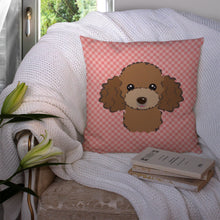Load image into Gallery viewer, Checkerboard Pink Chocolate Brown Poodle Canvas Throw Pillow - 14x14 Decorative Pillow – Art for Your Home &amp; Patio BB1256PW1414